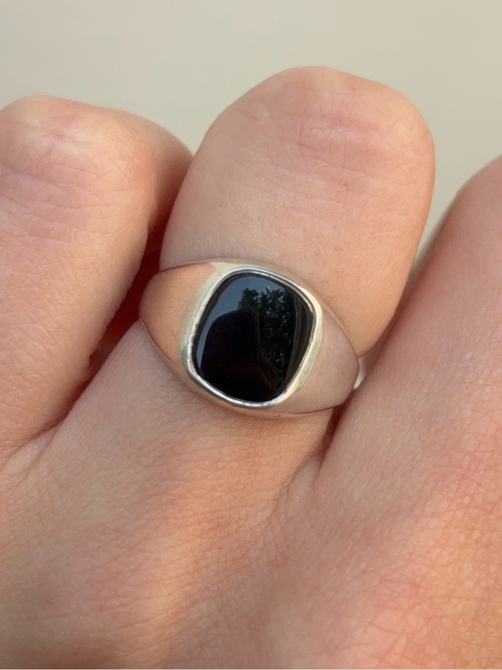 Sterling Silver Vintage Mid Century Black Onyx Gemstone Square Signet Ring